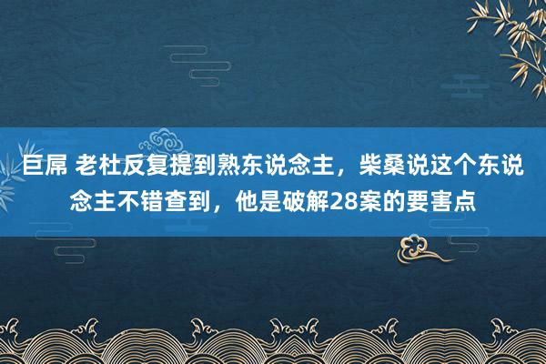 巨屌 老杜反复提到熟东说念主，柴桑说这个东说念主不错查到，他是破解28案的要害点